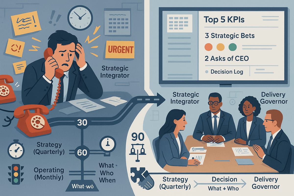 A CEO, a calendar, and three red items