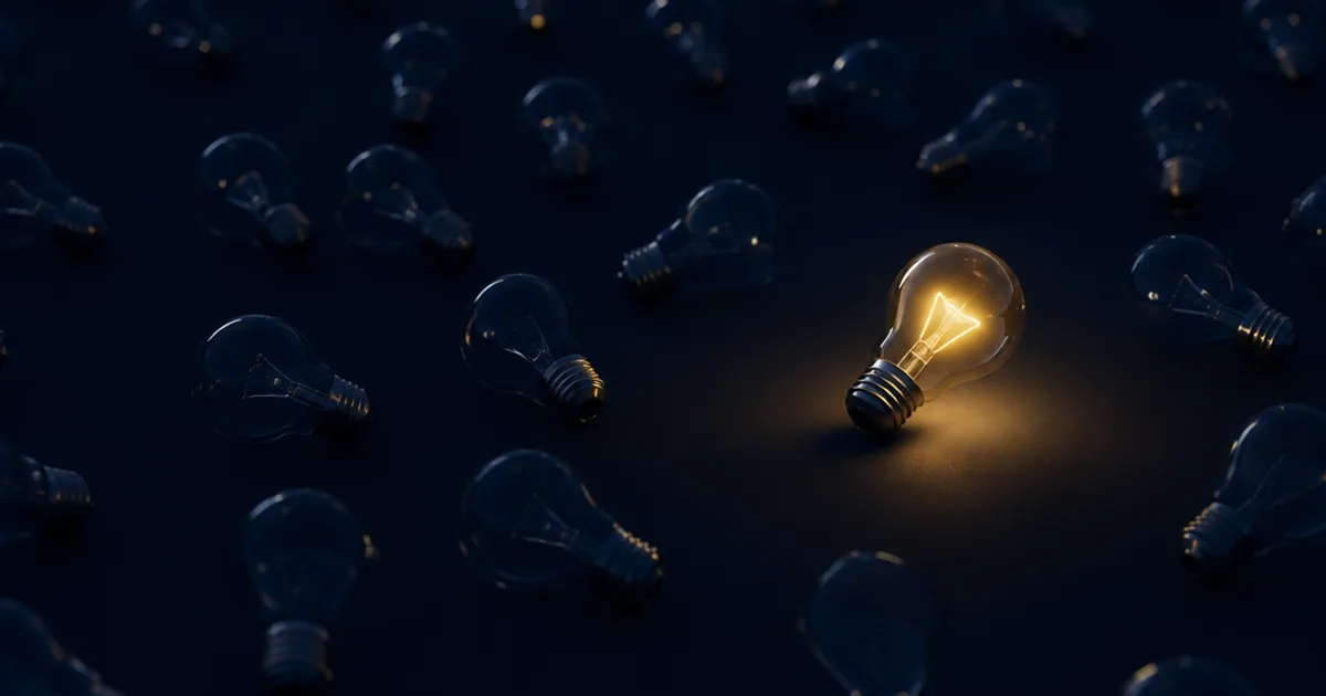 A single sharp point of gold light standing out against a dim field of indistinct points on a dark navy field, representing visible expertise against generic noise